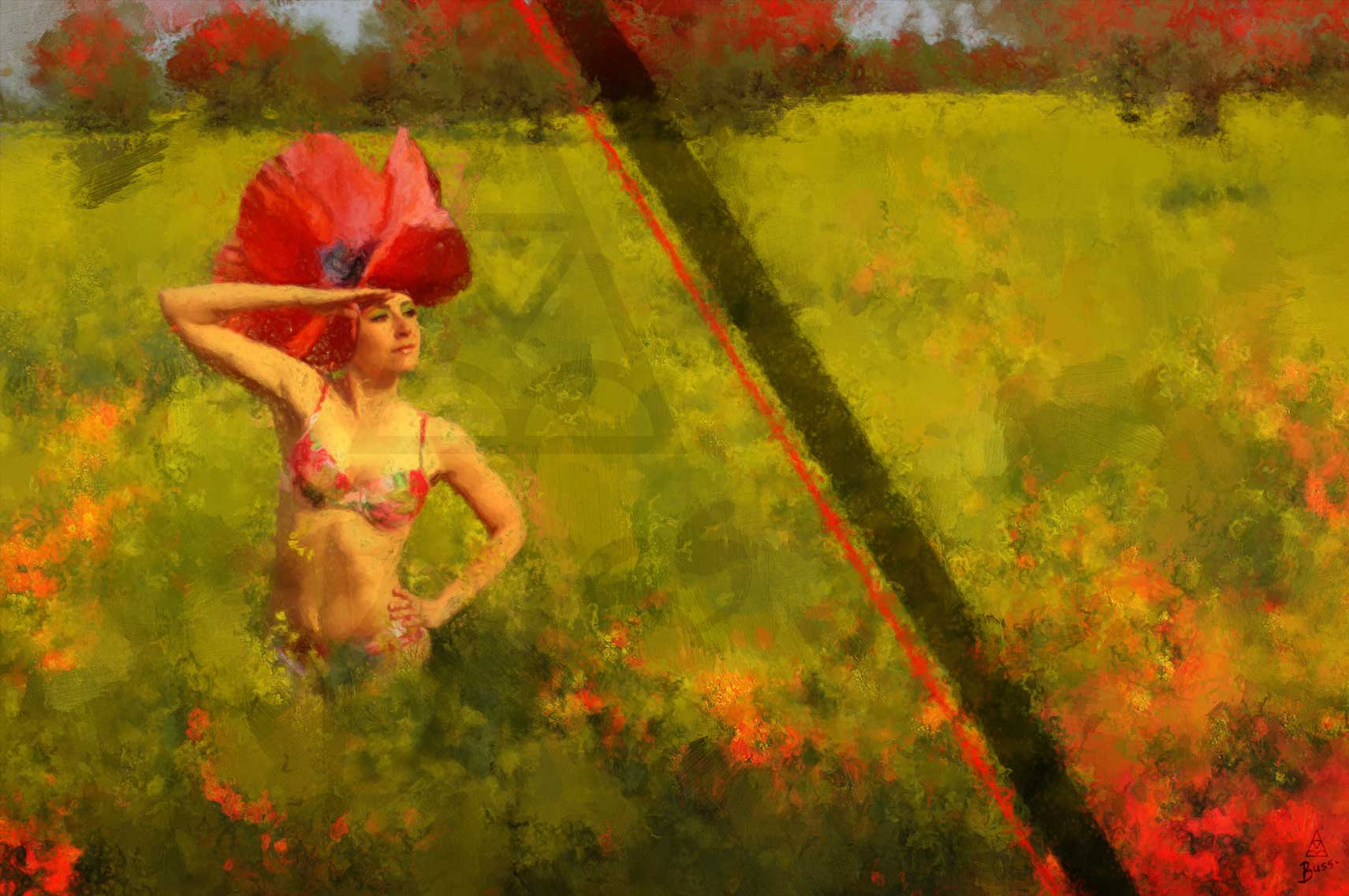 Painting of girl with a Poppy Headdress, Busby Berkeley, Technicolor, Digital Painting by Anna-Marie Buss