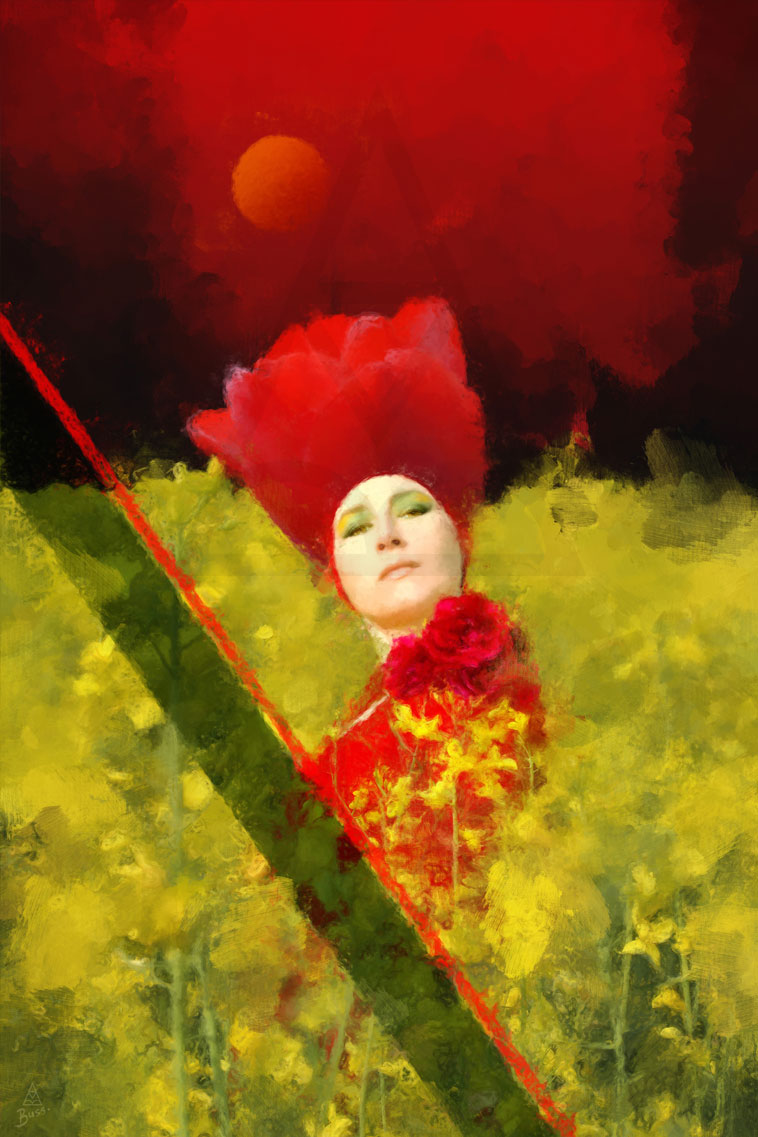 Painting of girl with a Tulip Headress, Busby Berkeley, Technicolor, Digital Painting by Anna-Marie Buss